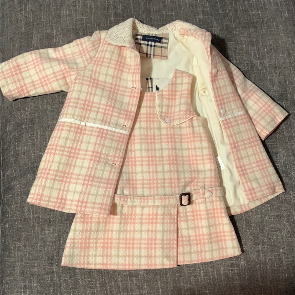 EUC AUTHENTIC BURBERRY WOOL DRESS AND PEACOAT SET, 12 month